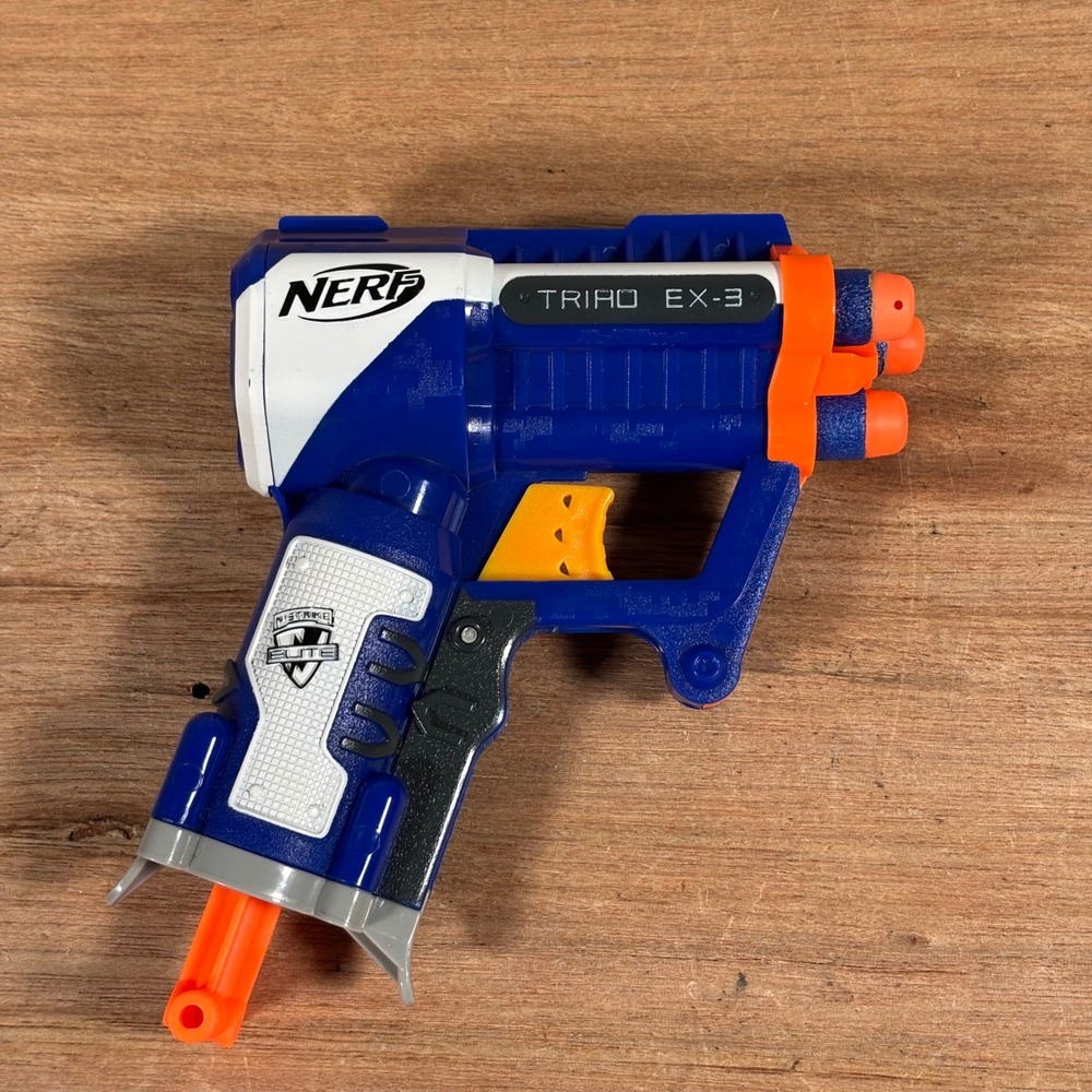 Nerf N-Strike Elite Triad EX-3 Blaster Blue Handheld 3-Dart Launcher A1690